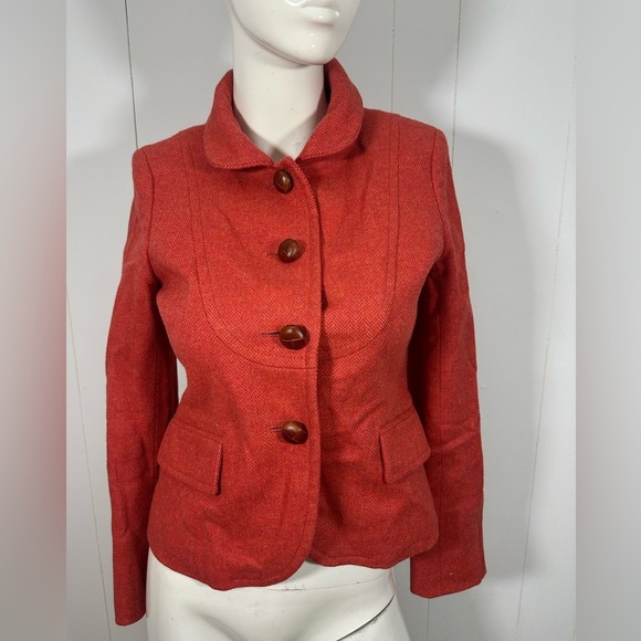 J Crew Women’s Orange Herringbone 100% Wool Tweed Blazer Jacket Sz 2 Style 86657 - Picture 1 of 12